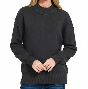 Zenana Wide Neckband Drop Shoulder Sweater
